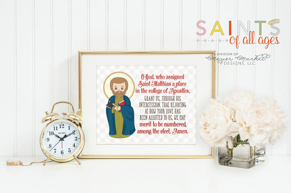 Saint Matthias the Apostle poster print. Saint Matthias Wall Art. First Communion. Kids Room Prayer Poster. Baptism Gift. St Matthias Prayer