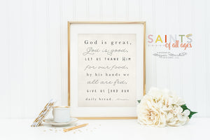 God is Great, God is Good Kitchen prayer Prints. Let us thank Him for our food prayer print. Farmhouse Decor. Kitchen print.