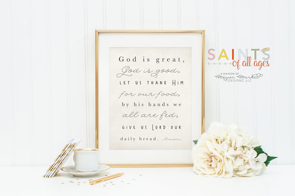 God is Great, God is Good Kitchen prayer Prints. Let us thank Him for our food prayer print. Farmhouse Decor. Kitchen print.