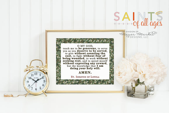 Saint Ignatius of Loyola Catholic Poster Print. Catholic Wall Art Poster. First Communion. Saint Ignatius of Loyola prayer poster.